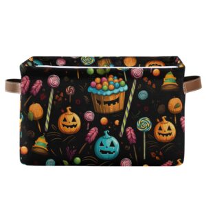 senya halloween storage basket, pumpkin candy foldable fabric collapsible storage bins organizer bag for storage clothes