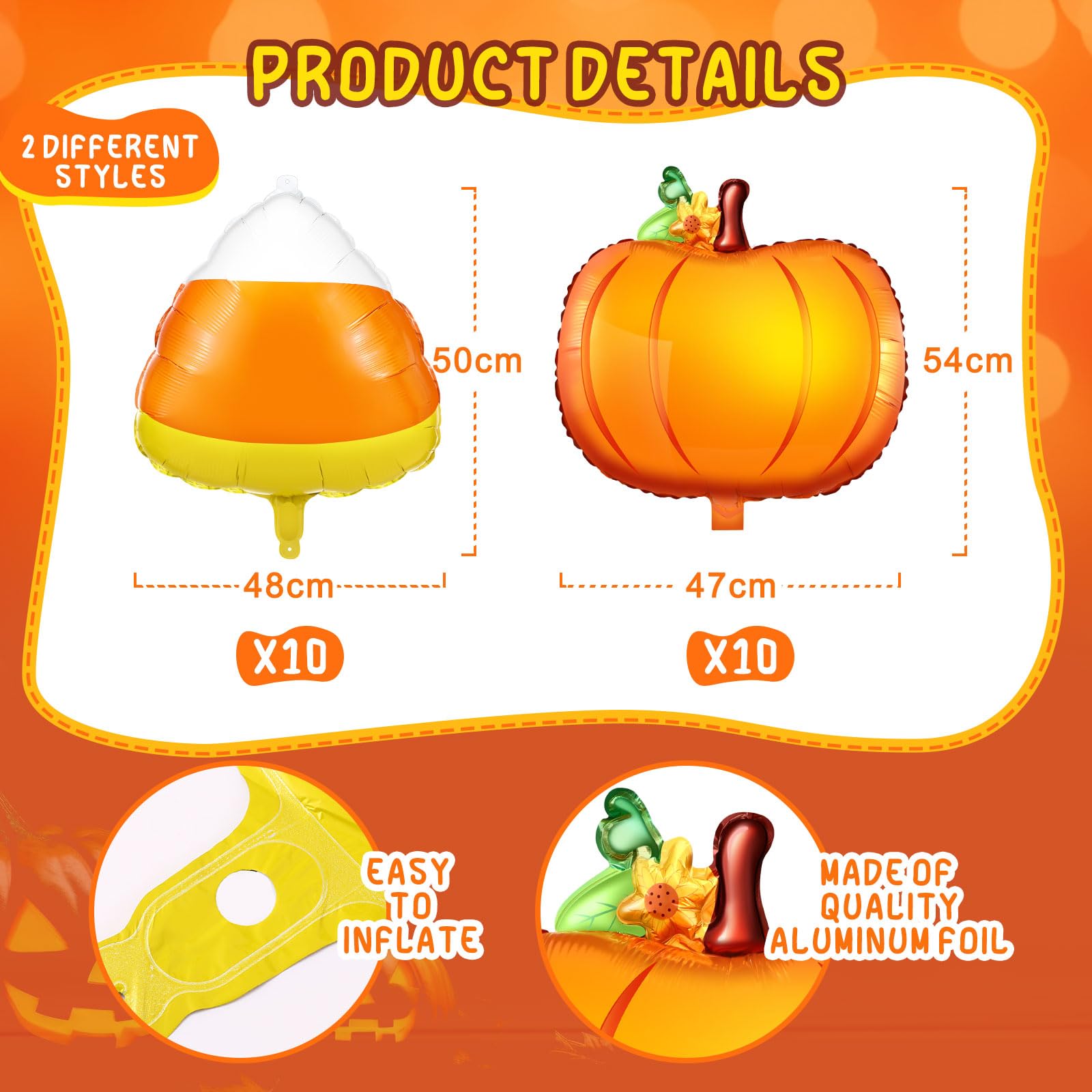 Hungdao 20 Pcs Thanksgiving Pumpkin Balloons Big Candy Corn Balloons Foil 20 Inch Fall Balloon for Halloween Party Supply Birthday Wedding Decorations