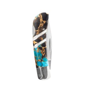 Artisan Owl Santa Fe Stoneworks Gemstone Exotics Collection Turquoise Obsidian Bronze 3-inch Lockback Pocket Knife