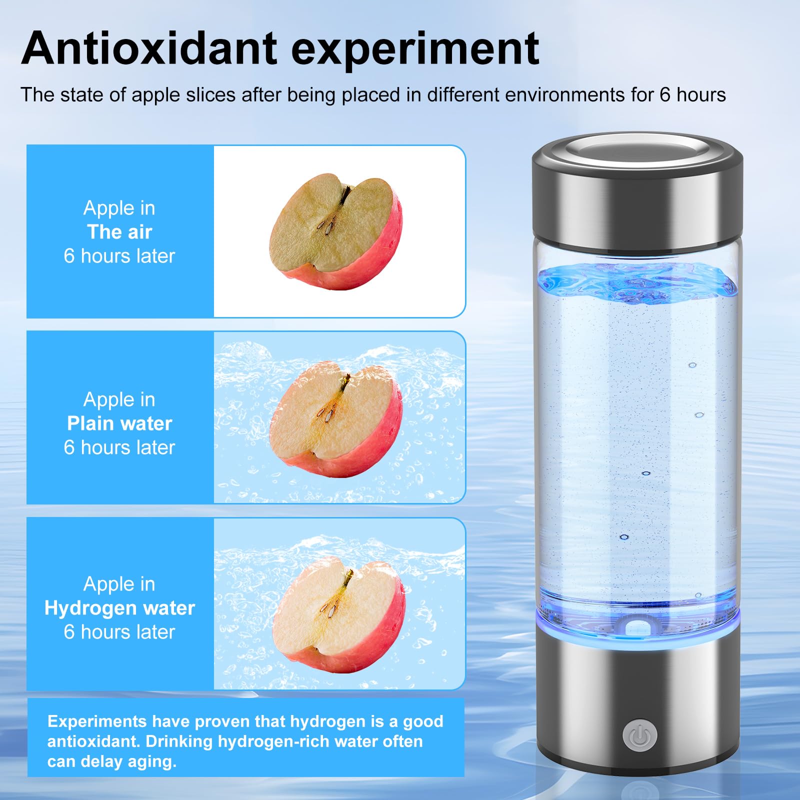 Hydrogen Water Bottle, Portable Hydrogen Water Bottle, Rechargeable Hydrogen Water Bottle Generator with Bottom Lights, 3-Min Fast Electrolysis, Ideal for Home, Office, Travel, Daily Drinking