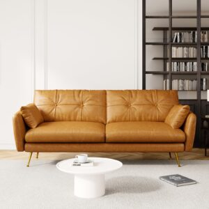 Gtilzria Faux Leather L Shaped Sectional Couch,3-Seater Sectional Leather Down Fill Sofa with Deep Seater Fluffy Cushion,Mid Century Modern Upholstered Couches for Living Room,Tan