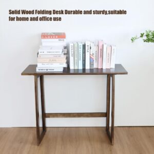 Solid Wood Folding Desk Mid Century Modern Desk,47 inch Foldable Writing Computer Desk for Home Office, Simple Study Makeup Workstation, Wooden Study Office Desk Table for Small Spaces,Walnut Color