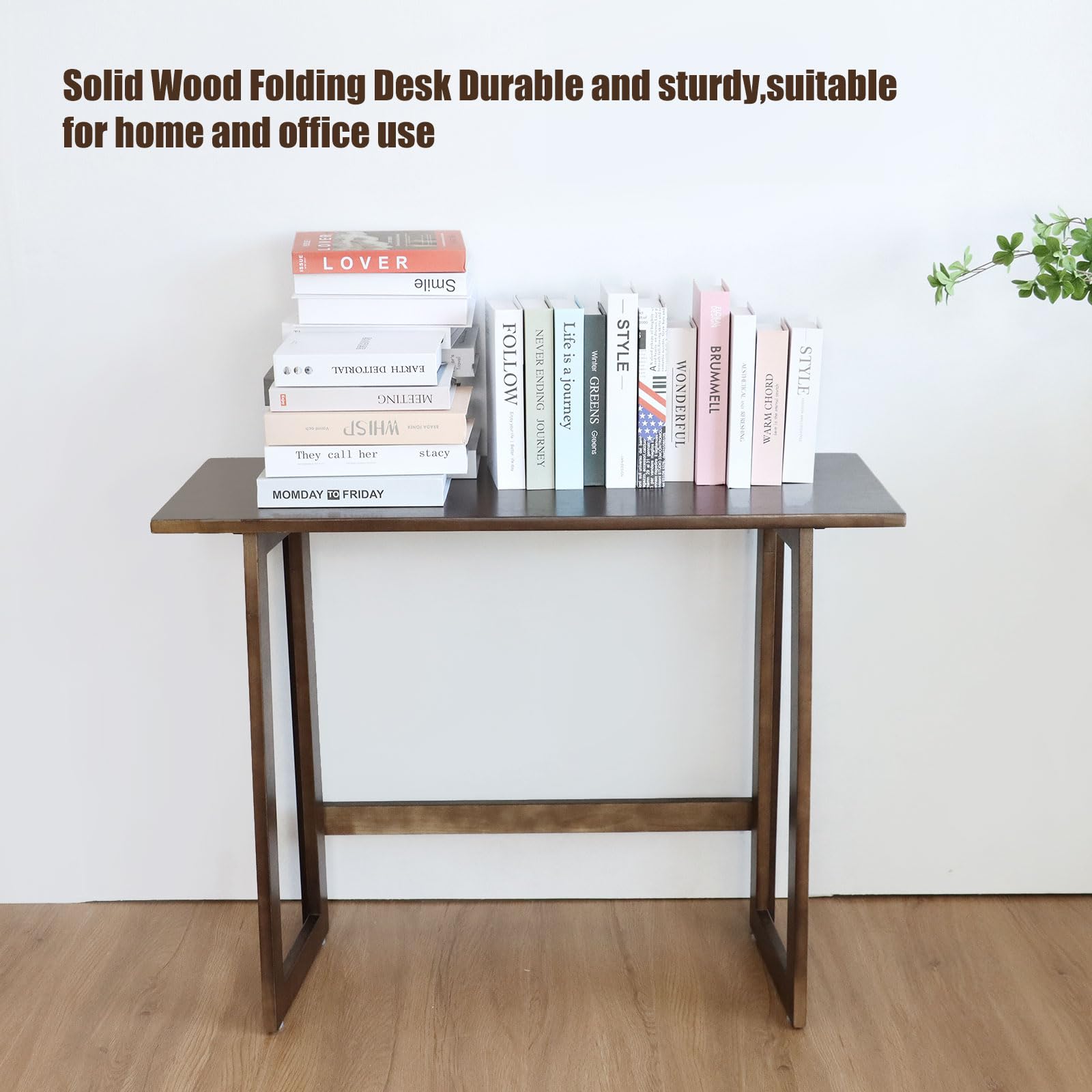 Solid Wood Folding Desk Mid Century Modern Desk,47 inch Foldable Writing Computer Desk for Home Office, Simple Study Makeup Workstation, Wooden Study Office Desk Table for Small Spaces,Walnut Color