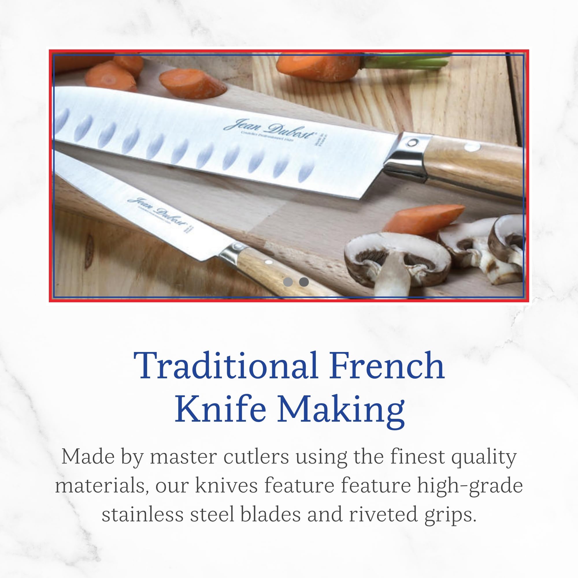 Jean Dubost Laguiole 6-Piece Steak Knife Set, Black Handles - 1.2 mm Blades - Rust-Resistant Stainless Steel - Includes Wooden Block - Made in France