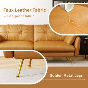 Gtilzria Faux Leather L Shaped Sectional Couch,3-Seater Sectional Leather Down Fill Sofa with Deep Seater Fluffy Cushion,Mid Century Modern Upholstered Couches for Living Room,Tan