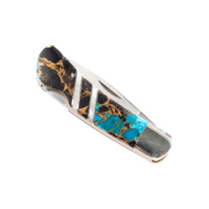 Artisan Owl Santa Fe Stoneworks Gemstone Exotics Collection Turquoise Obsidian Bronze 3-inch Lockback Pocket Knife