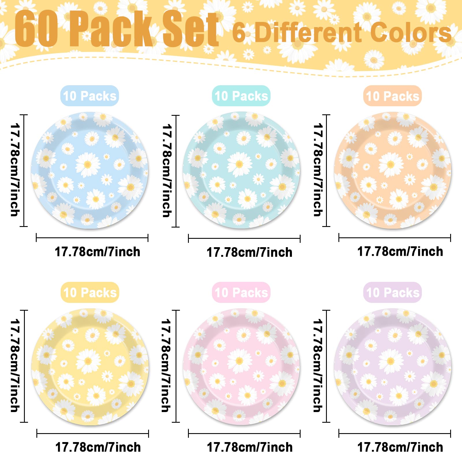 CHUNNIN 60Pcs Daisy Party Paper Plates for Groovy Daisy Party Supplies 7in Hippie Boho Daisy Disposable Tableware Dinnerware Set for Girls Daisy Birthday Party Decoration Baby Shower Bridal Favor