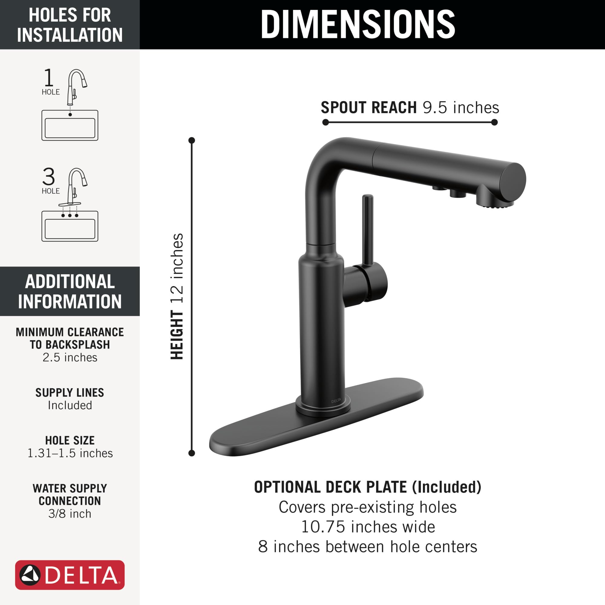 Delta Faucet Daneri Pull-Out Kitchen Faucet, Black Kitchen Faucets with Pull-Out Sprayer, Kitchen Sink Faucet, Faucet for Kitchen Sink with Magnetic Docking, Matte Black 16879-BL-DST