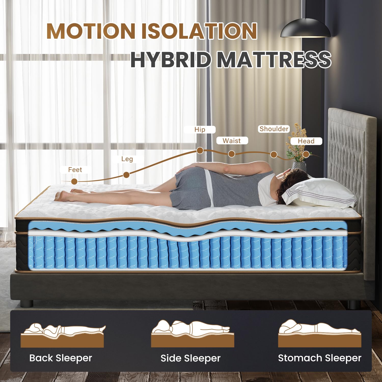 Twin Mattress, 10 Inch Hybrid Mattress with Gel Memory Foam, Fiberglass-Free Deluxe Mattress in a Box, Individual Pocket Spring-Motion Isolation-Medium Edge Support, 100 Nights Trial, CertiPUR-US