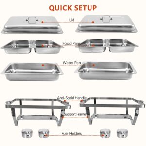 PRIJESSE Chafing Dish Buffet Set Stainless Steel Food Warmer Chafer Complete Set with Water Pan, Chafing Fuel Holder for Party Catering (4 Pack, Full Pan x2 + Half Pan x2)