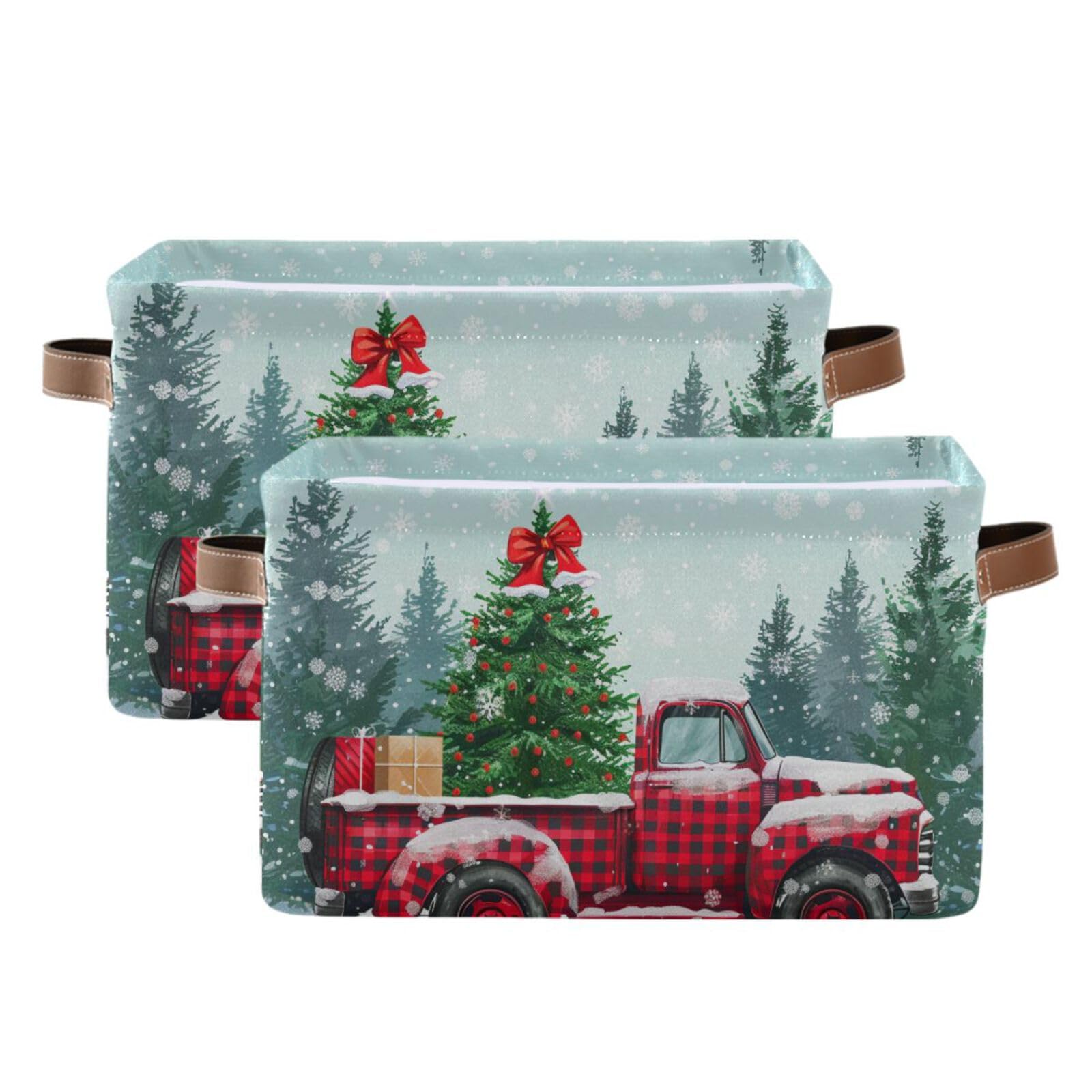 senya Christmas Storage Basket, Christmas Tree Truck Foldable Fabric Collapsible Storage Bins Organizer Bag for Storage Clothes