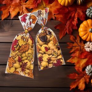 Thanksgiving Treat Bags, Fall Treat Bags, Thanksgiving Candy Bags, Thanksgiving Bags for Goodies, 50 PCS Thanksgiving Cellophane Bags with Ties, Thanksgiving Plastic Bags, Thanksgiving Cello Bags, Thanksgiving Gift Bags for Thanksgiving Day Party Favor Su