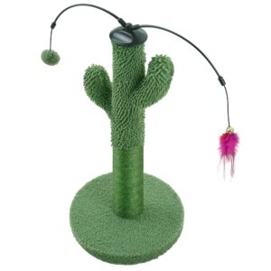 YUNIQUE Cat Scratching Post, Cactus Cat Scratcher with Natural Sisal Rope for Indoor Cats, Scratching Posts with Dangling Balls and Feather for Small Cats Kittens (Green)