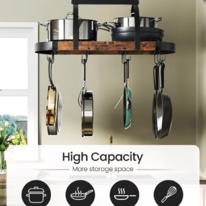 CHOEZON Hanging Pot Rack, Pot Hanger for Kitchen, Ceiling Mounted Pot Holder, Cookware Organizer with 12 S-Shaped Hooks, for Pot, Pan Storage, Space Saver, Rustic Brown and Black TPR08BF