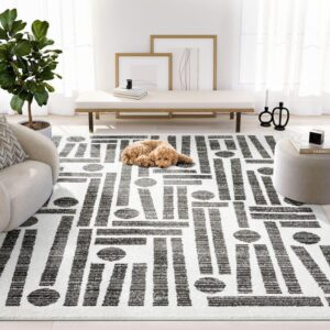 abani nomad cream & grey area rug 2' x 3' for living room, bedroom - geometric pattern - durable & easy to clean