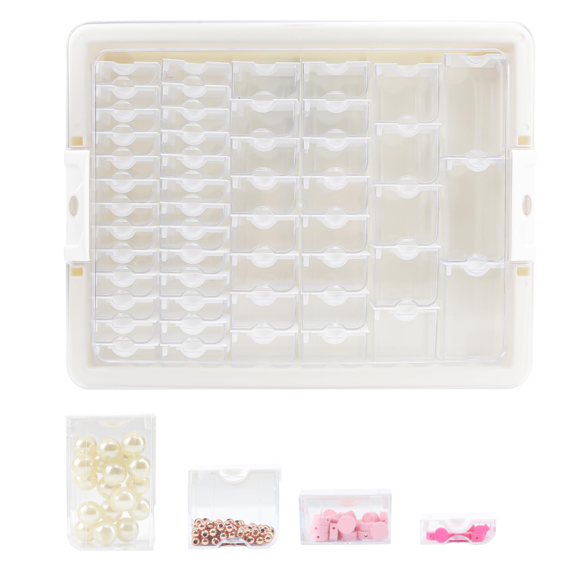 Diamond Bead Organizer Storage System, 50 Tray Containers, Removable Clear Plastic Snap Shut Lid Solution for Various Rhinestone Jewelry Painting Drill DIY Nail Art Cross Stitch Tool, Other Small Item