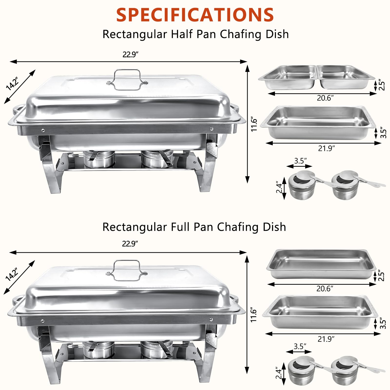 PRIJESSE Chafing Dish Buffet Set Stainless Steel Food Warmer Chafer Complete Set with Water Pan, Chafing Fuel Holder for Party Catering (4 Pack, Full Pan x2 + Half Pan x2)