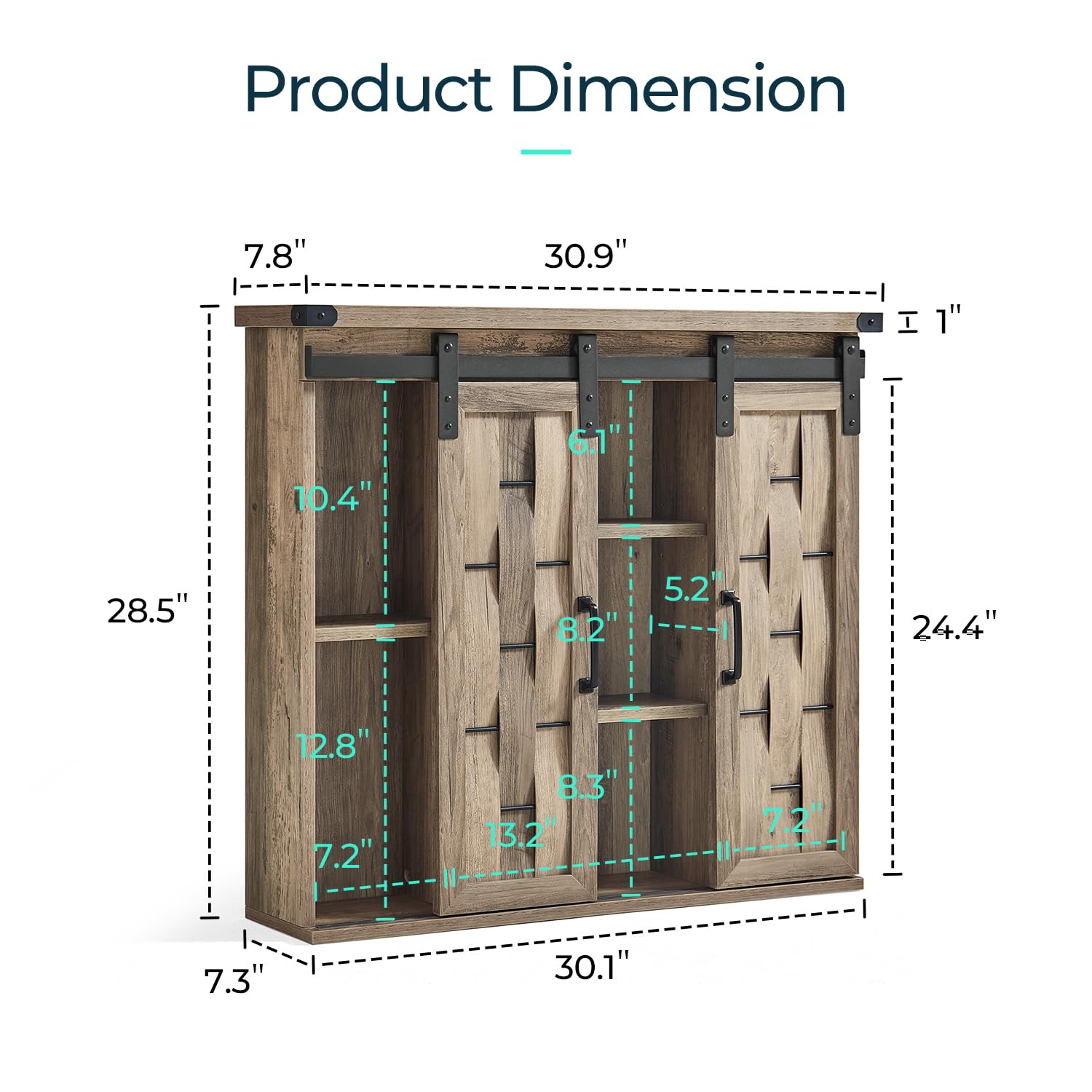 LINSY HOME Bathroom Wall Cabinet, 31“W Farmhouse Medicine Cabinet with Sliding Barn Door and Adjustable Shelves, Storage Cabinet Wall Mounted for Bathroom, Kitchen, Brown