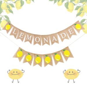 lemonade banner, burlap lemonade stand banner, lemonade stand decorations lemonade sign hanging bunting lemon theme party decor garland flag for bridal shower birthday barbecue party supplies