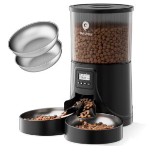 petultra automatic cat feeder 2 cats: dual cat feeder automatic- timed auto feeder 16 cups/4l cat food dispenser& dual power auto pet feeder for indoor cat&dog with stainless steel bowl