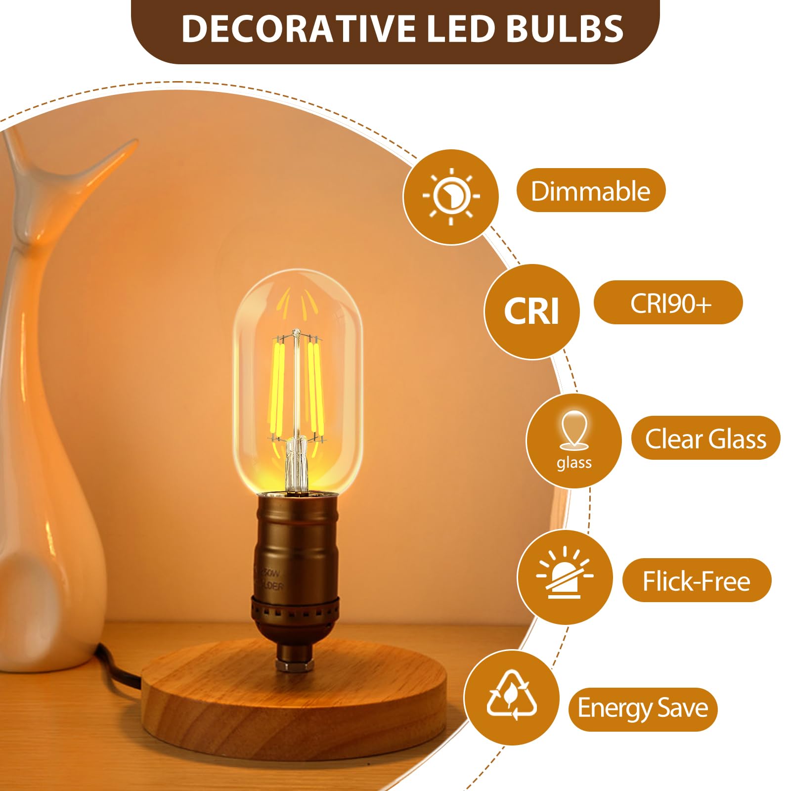 NUODIFAN 4 Pack T45 LED Edison Bulbs, Vintage LED Filament Bulbs 4W Equivalent 40W, 110-130V E26 Base 2700K Warm White Light, CRI 90+ Clear Glass Small Bulbs, Great for Home Office Bedroom.