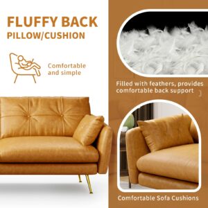 Gtilzria Faux Leather L Shaped Sectional Couch,3-Seater Sectional Leather Down Fill Sofa with Deep Seater Fluffy Cushion,Mid Century Modern Upholstered Couches for Living Room,Tan