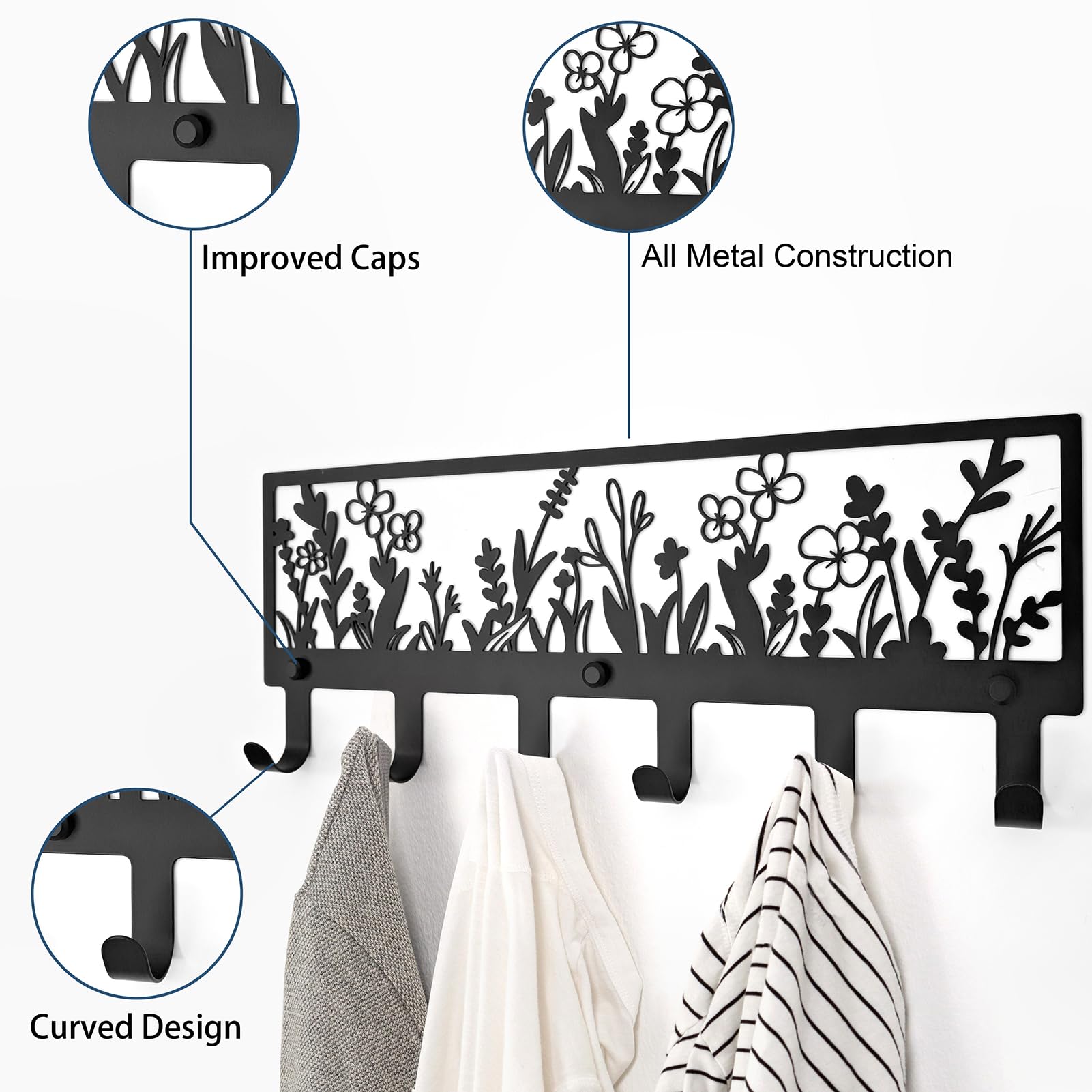 MUYUSEN Coat Rack Wall Mount,Hat Rack on Wall,Metal Decoration Hooks Rack Hanger for Wall Coat Hat Towel Purse Robes Entryway Bedroom Bathroom(15.55x5.98x1.22INCH 1PC) ﻿