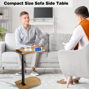 IUSEIT C Shaped End Table for Couch Arm, Height Adjustable Bamboo Sofa Side Table, 360°Swivel Small End Table with Slots for Living Room Bedroom Bedside