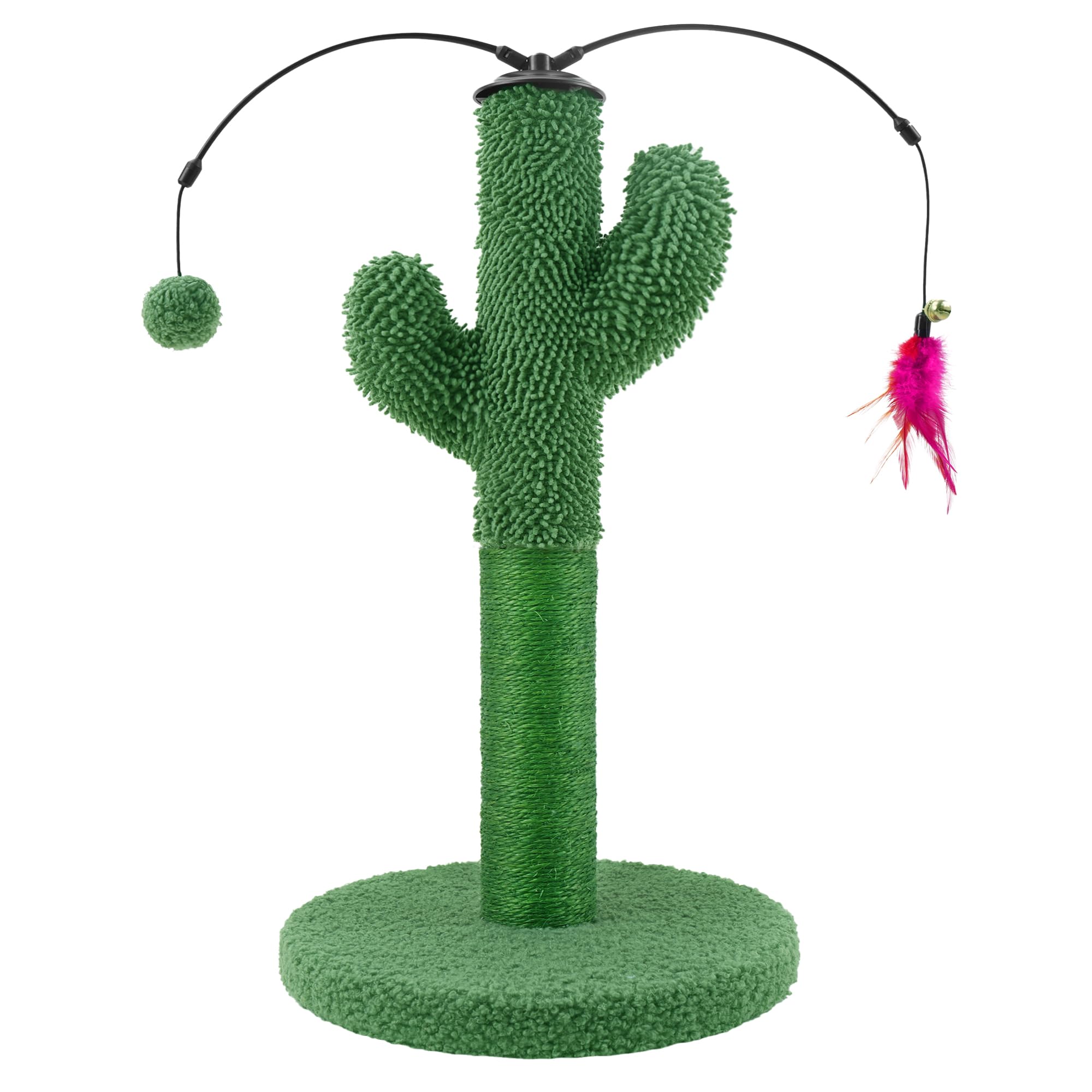 YUNIQUE Cat Scratching Post, Cactus Cat Scratcher with Natural Sisal Rope for Indoor Cats, Scratching Posts with Dangling Balls and Feather for Small Cats Kittens (Green)