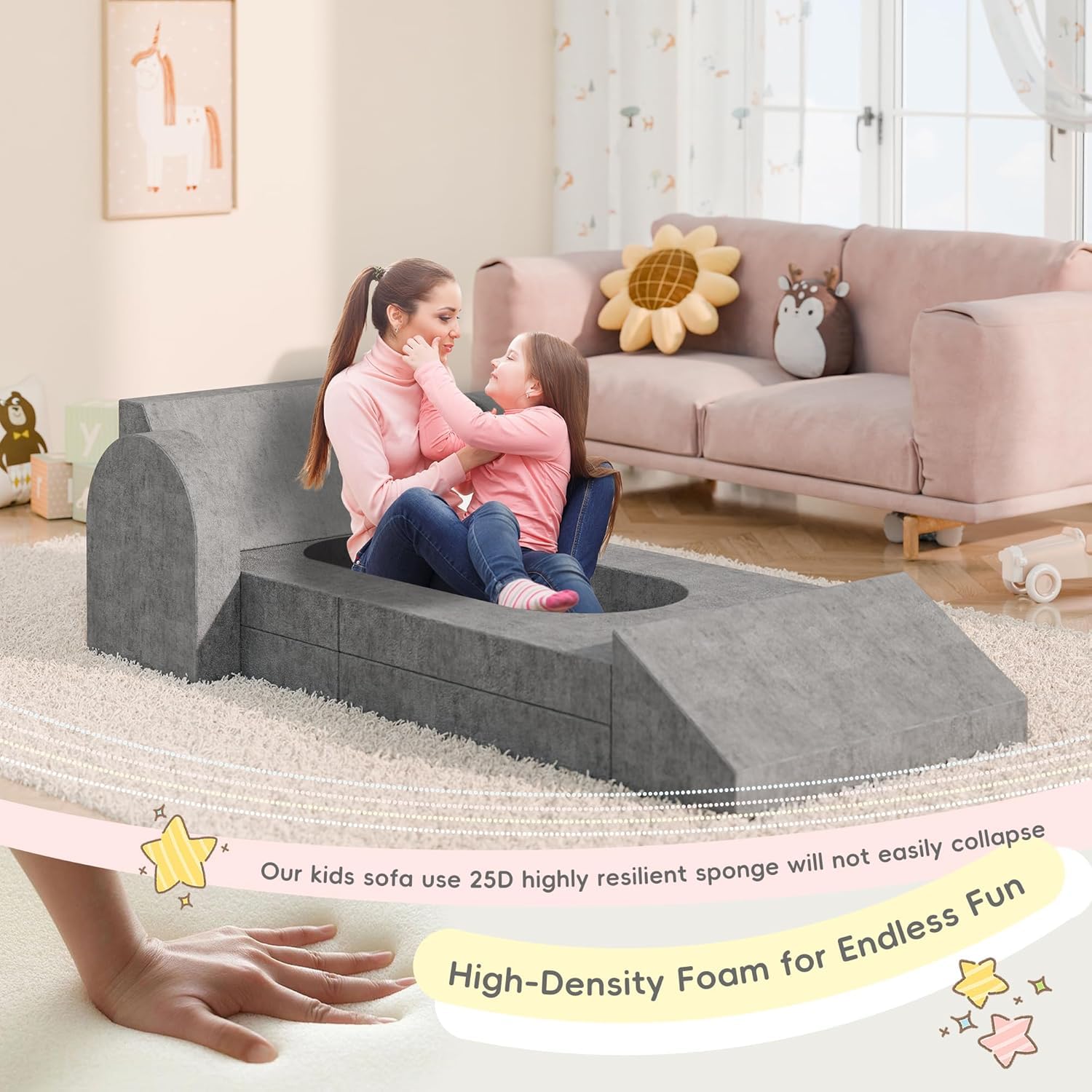 Betterhood Modular Kids Play Couch - 66" Extra Large Convertible Toddler & Kids Sofa, DIY Creativing Foam Couch for Playing, Creativity, Sleeping, Versatile Kids Couch for Playroom, Bedroom, Nursery