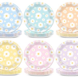 CHUNNIN 60Pcs Daisy Party Paper Plates for Groovy Daisy Party Supplies 7in Hippie Boho Daisy Disposable Tableware Dinnerware Set for Girls Daisy Birthday Party Decoration Baby Shower Bridal Favor