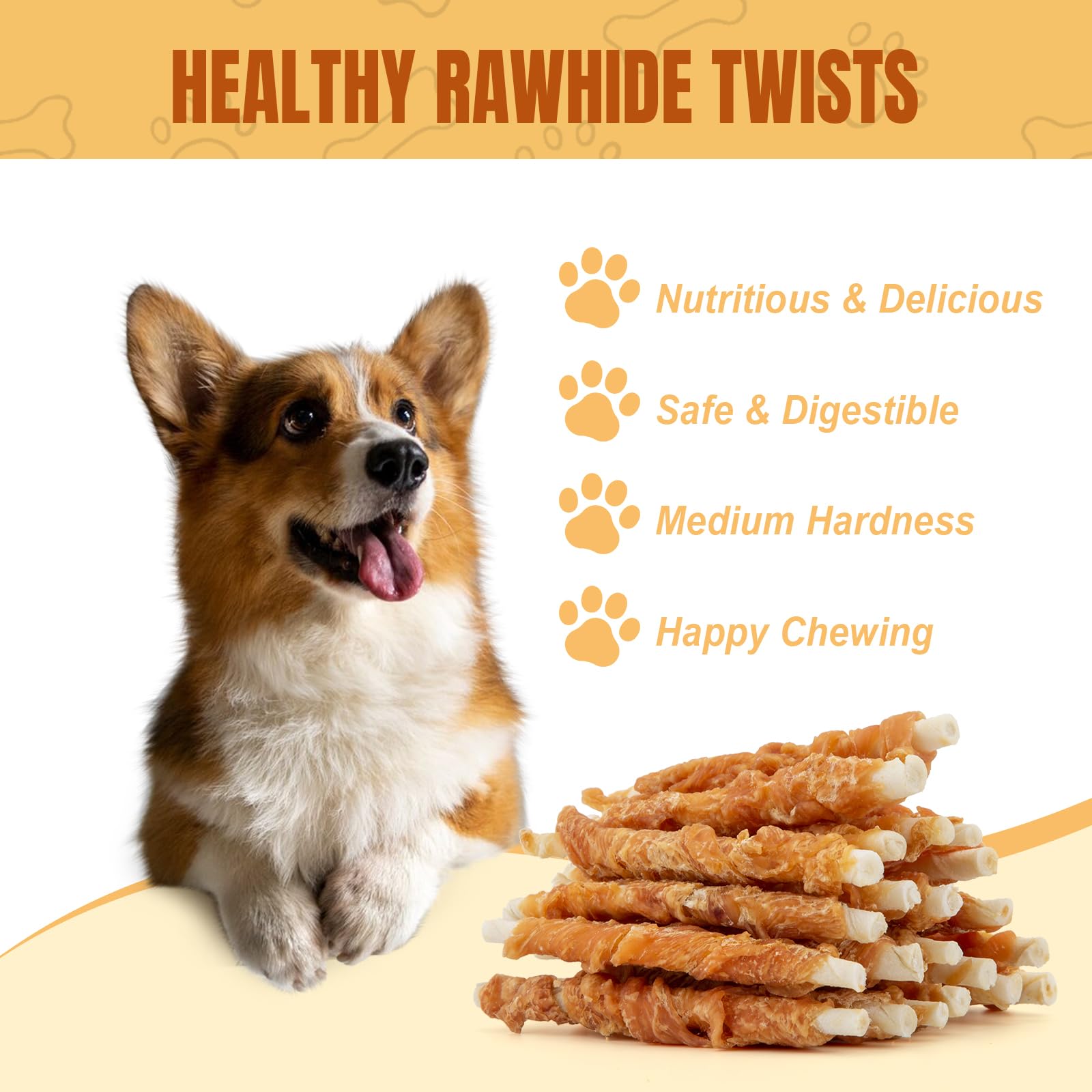 Amzey Chicken Wrapped Rawhides Dogs Treats, Rawhide Twist Chicken Hide Sticks, Puppy Training Snacks Sticks Dog Chews, All Natural 4 Resealable Bags, Total 24oz/ 1.5lb