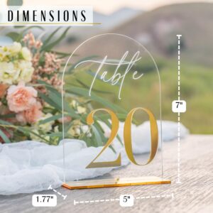 Acrylic Wedding Table Numbers 1-20 w/Stand, 5 x 7” Elegant Gold Table Numbers 1-20, Durable & Thick Table Number Signs, Acrylic Table Numbers 1-20 for Reception, Birthdays, Anniversary & More