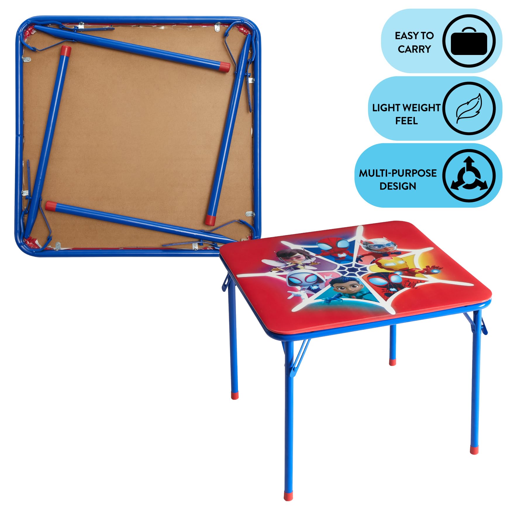 Idea Nuova Marvel Spidey and His Amazing Friends 3 Piece Children's Activity Square Table and 2 Folding Chairs Set, Ages 3+