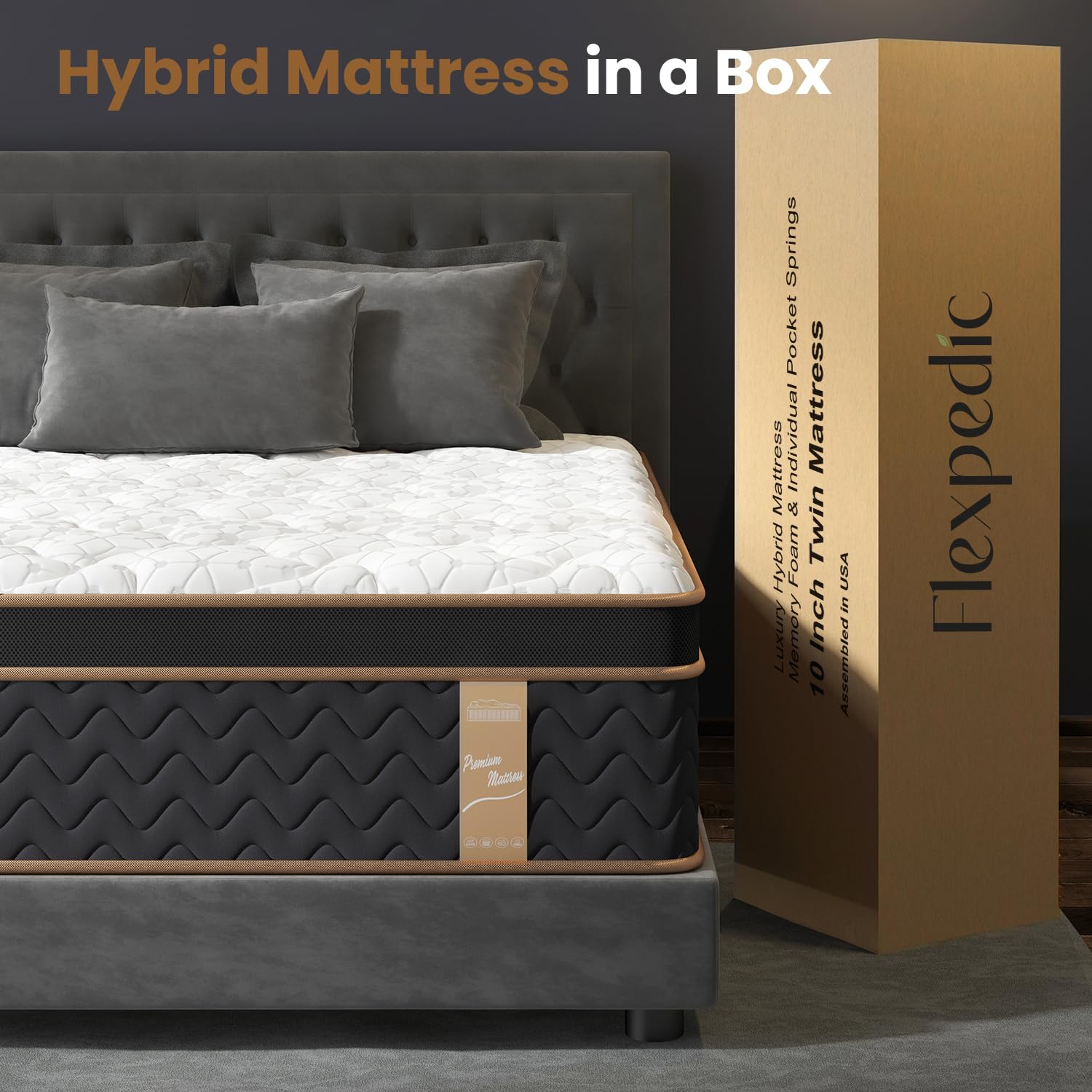 Twin Mattress, 10 Inch Hybrid Mattress with Gel Memory Foam, Fiberglass-Free Deluxe Mattress in a Box, Individual Pocket Spring-Motion Isolation-Medium Edge Support, 100 Nights Trial, CertiPUR-US