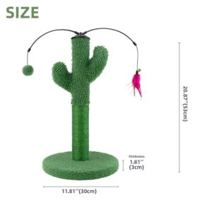 YUNIQUE Cat Scratching Post, Cactus Cat Scratcher with Natural Sisal Rope for Indoor Cats, Scratching Posts with Dangling Balls and Feather for Small Cats Kittens (Green)