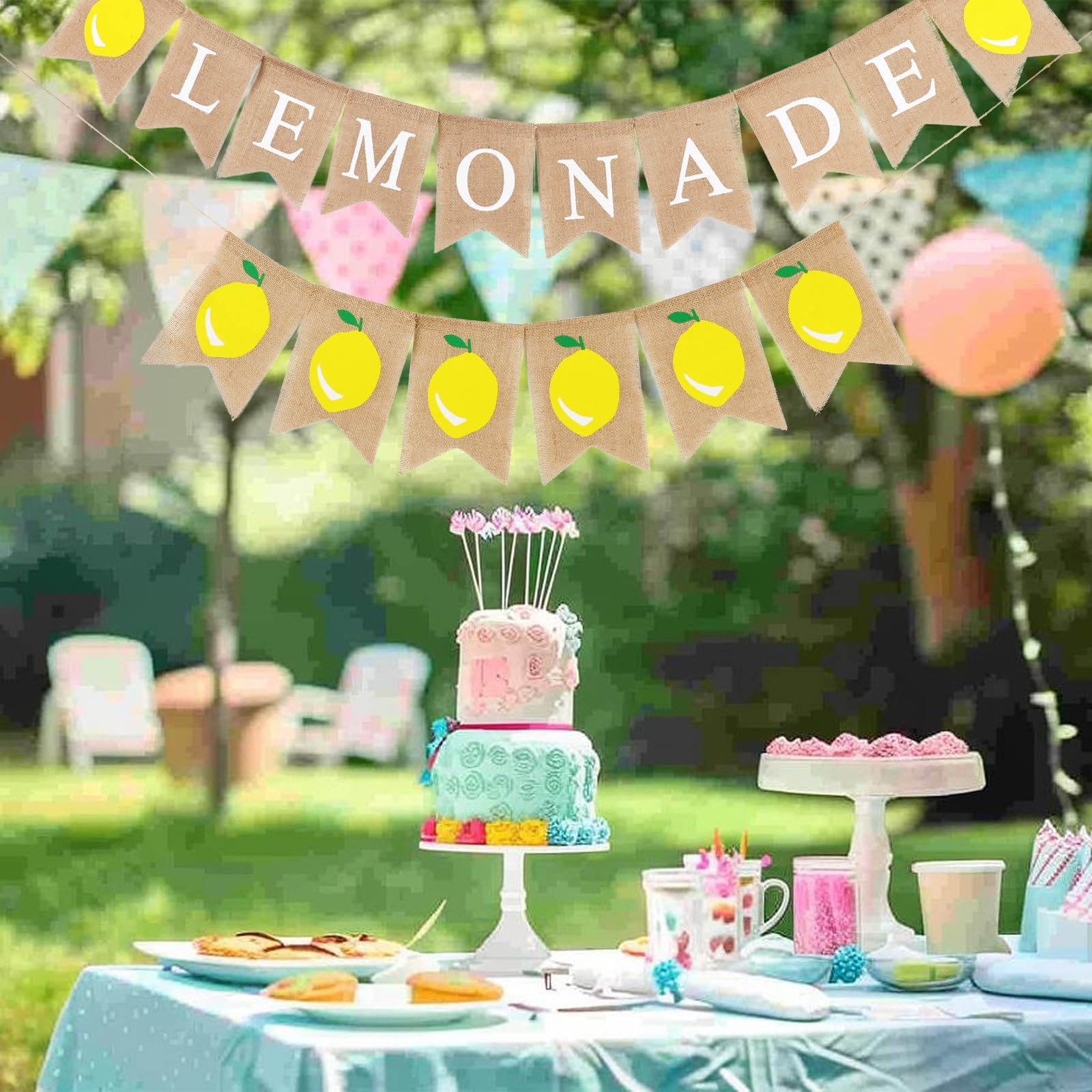 Lemonade Banner, Burlap Lemonade Stand Banner, Lemonade Stand Decorations Lemonade Sign Hanging Bunting Lemon Theme Party Decor Garland Flag for Bridal Shower Birthday Barbecue Party Supplies