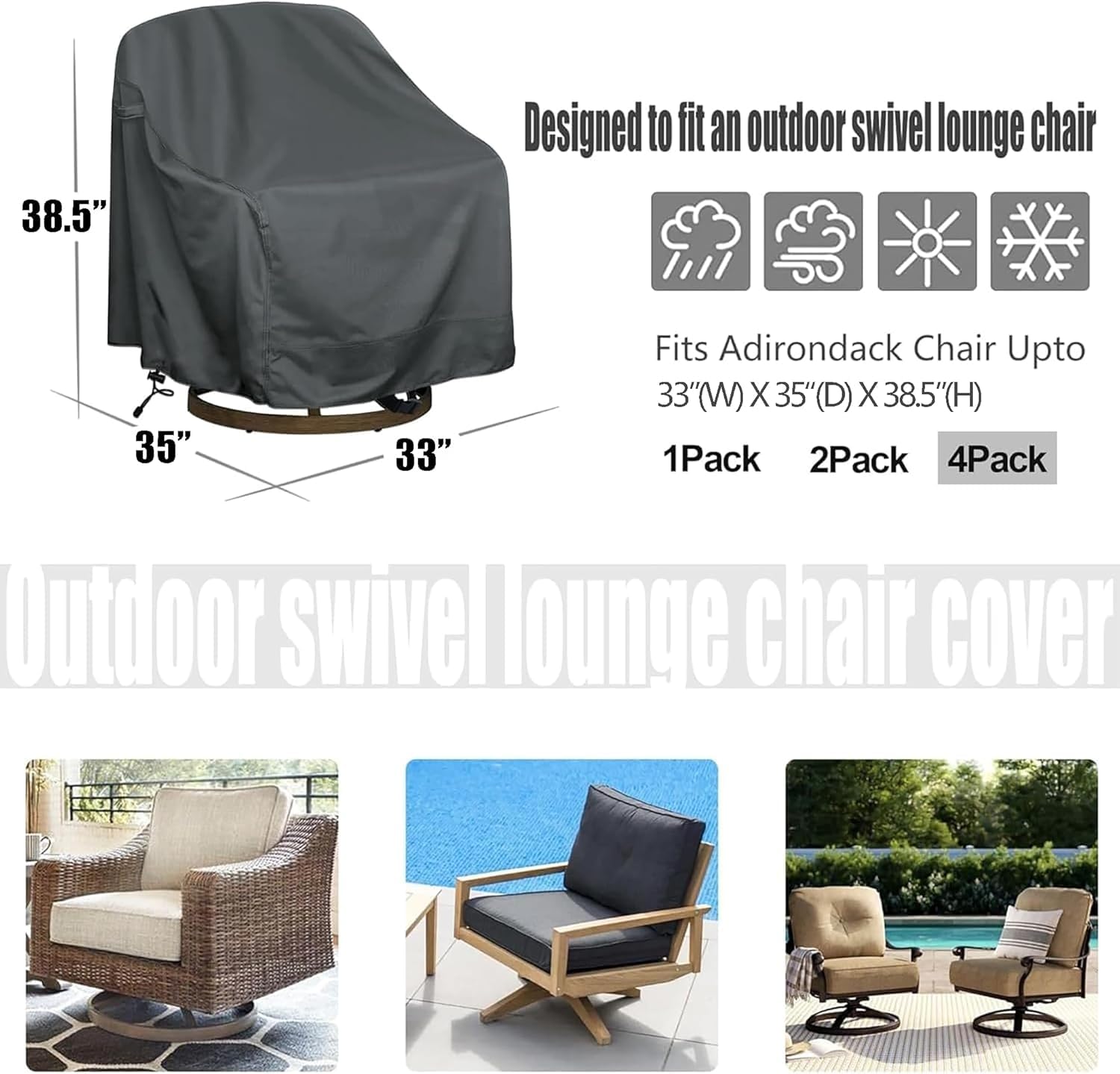 Outdoor Swivel Lounge Chair Cover 4 Pack,Waterproof Heavy Duty Outdoor Chair Covers, (33" W X 35" D X 38.5" H) Patio Furniture Cover for Swivel Patio Lounge Chair