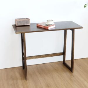 solid wood folding desk mid century modern desk,47 inch foldable writing computer desk for home office, simple study makeup workstation, wooden study office desk table for small spaces,walnut color