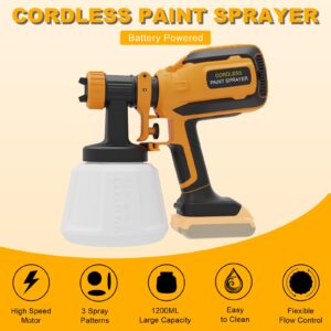 Cordless Paint Sprayer for Dewalt 20V MAX Battery, Electric HVLP Spray Paint Gun with 1200ML Container, Easy to Clean,3 Patterns for Fence, Cabinets, Wall etc. DL05 (Battery Not Included)