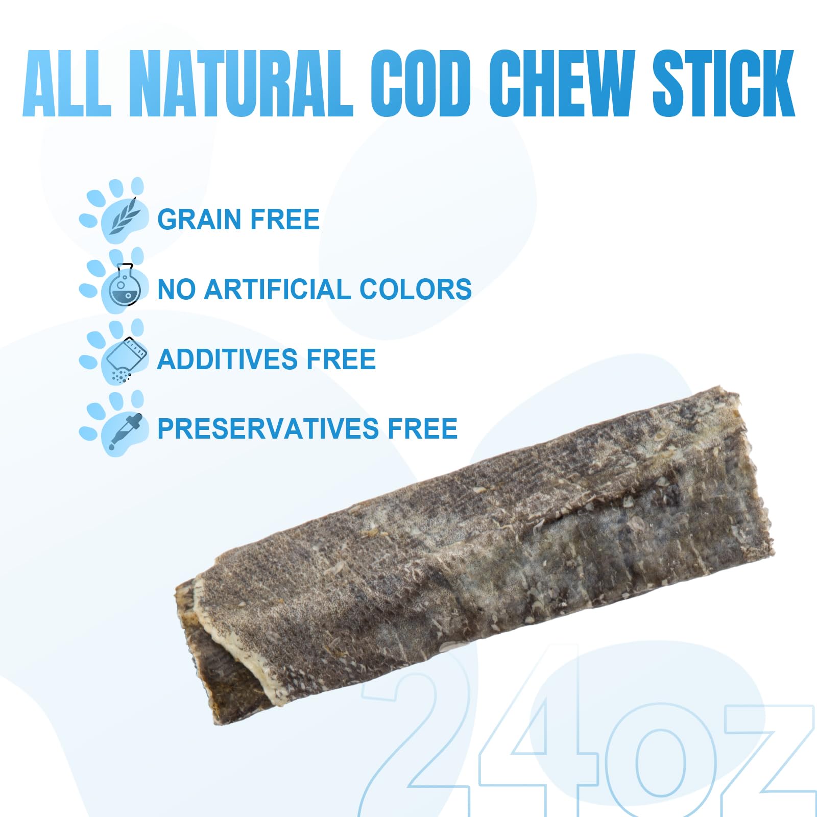 Amzey Cod Skin Dog Treats 24 OZ, High Protein Cod Fish Skin Rolls Rich in Omega-3, 100% Natural Dried Cod Fish Dog Chews for Teeth Cleaning, Pack of 4 Resealable Bags