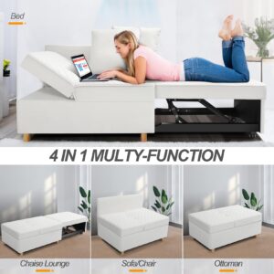 SEJOV 71" Convertible Folding Futon Fouch Bed, Velvet Comfy Couch, Loveseat, Sofas para Sala with Removable Armrests, Small Couch for Bedroom, Office, White