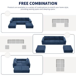 110" Modern Modular Sectional Sofa Couch, Deep Seat U Shaped Upholstered Cloud Couch Set with Movable Ottoman for Living Room, No Assembly Required (Blue, U Shaped)