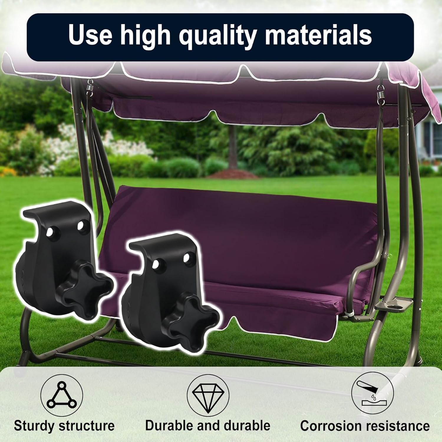 2 Pcs Swing Canopy Porch Patio Outdoor Swing Frame Replacement Parts, Swing Frame Plastic Match Diameter 20-23mm Swing Chair Frame Fitting to Attach Canopy Frame