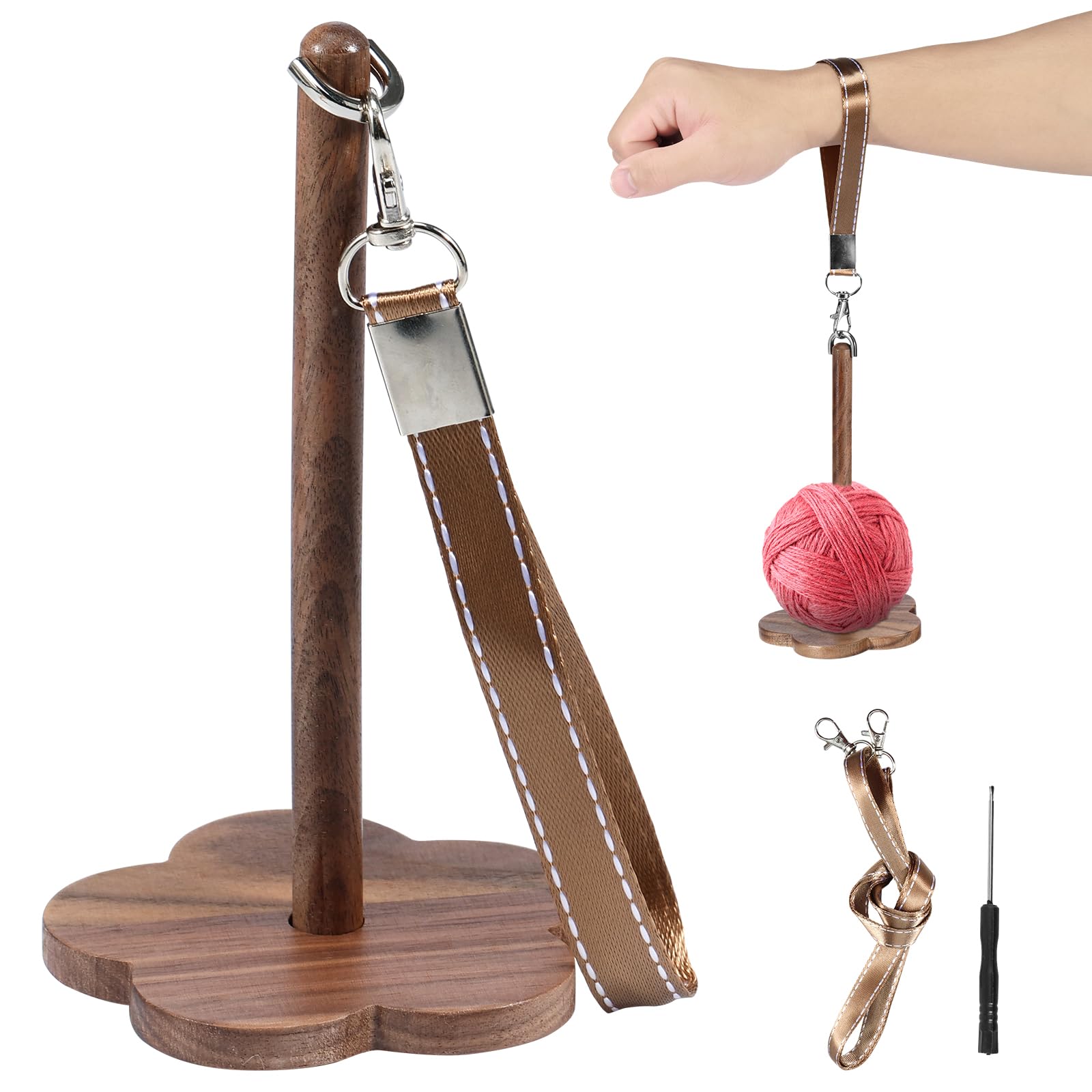 DJAPWPX Wrist Yarn Holder Portable Yarn Holder with Wrist and Crossbody Strap Wooden Yarn Spinner Lightweight Yarn Ball Holder Compact Yarn Minder for Crocheting Knitting Craft Lovers Beginners