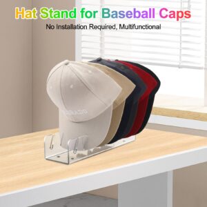 2 Pack Hat Stand for Baseball Caps Display and Organizer, 2024 New No Install Required Hat Stand Acrylic Hat Holder for 14 Baseball Caps Storage, Hat Racks for Bedroom, Closet, Dresser (Clear)