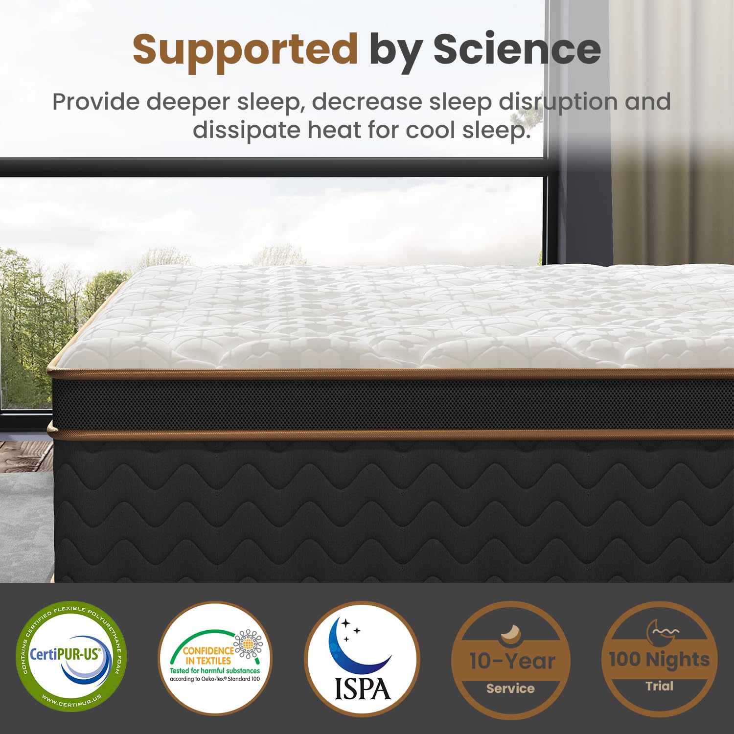 Twin Mattress, 10 Inch Hybrid Mattress with Gel Memory Foam, Fiberglass-Free Deluxe Mattress in a Box, Individual Pocket Spring-Motion Isolation-Medium Edge Support, 100 Nights Trial, CertiPUR-US