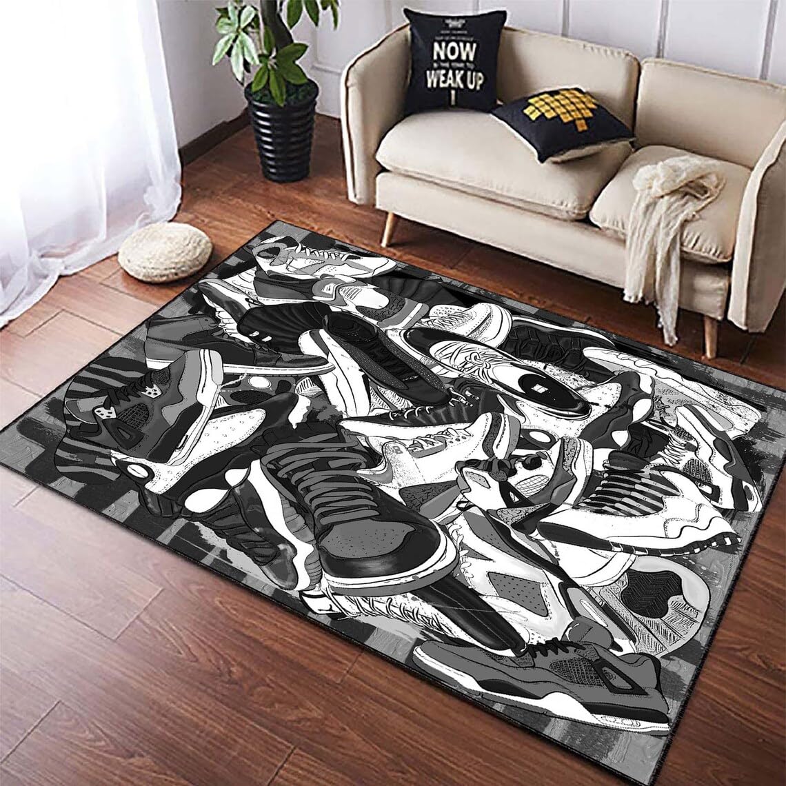 Generic Dark Colour Sneakers Rug, Custom Sneakers, Sneakers, Shoes Rug, Street Rug, Sneakers Decor Rug, Sneaker Art, Fashion Street Rug, Cool Carpet, 4.6 x 6.56 feet, Colourful