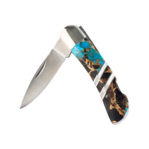 Artisan Owl Santa Fe Stoneworks Gemstone Exotics Collection Turquoise Obsidian Bronze 3-inch Lockback Pocket Knife