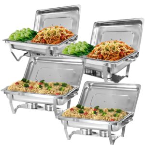 prijesse chafing dish buffet set stainless steel food warmer chafer complete set with water pan, chafing fuel holder for party catering (4 pack, full pan x2 + half pan x2)